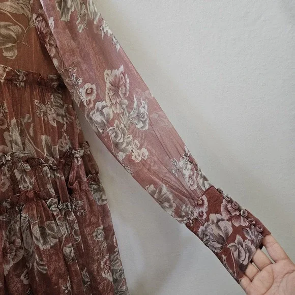 En Saison Dress S Nella Chiffon Tiered Floral Mini Lined Babydoll‎ Mauve Peasant - Picture 11 of 16